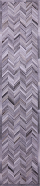 Grey Chevron Natural Cowhide Hand Stitched Patchwork Runner Rug - 2' 6" X 12' 0"
