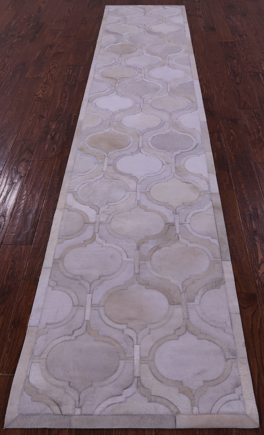 Ivory Natural Cowhide Hand Stitched Patchwork Runner Rug - 2' 6" X 12' 0"