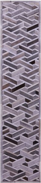 Grey Natural Cowhide Hand Stitched Patchwork Runner Rug - 2' 6" X 12' 0"