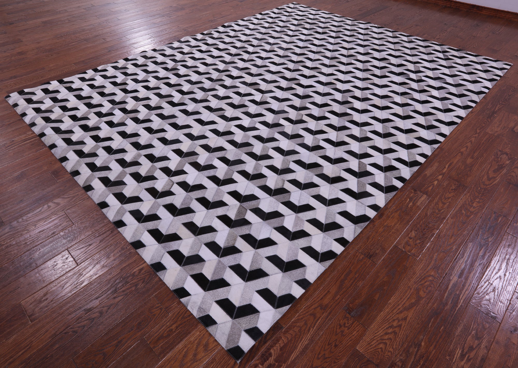 Black & White Natural Cowhide Hand Stitched Patchwork Rug - 9' 0" X 12' 0"