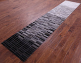 Grey & White Gradient Brickwork Natural Cowhide Hand Stitched Patchwork Runner Rug - 2' 6" X 12' 0"