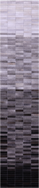 Grey & White Gradient Brickwork Natural Cowhide Hand Stitched Patchwork Runner Rug - 2' 6" X 12' 0"