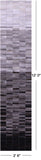 Grey & White Gradient Brickwork Natural Cowhide Hand Stitched Patchwork Runner Rug - 2' 6" X 12' 0"