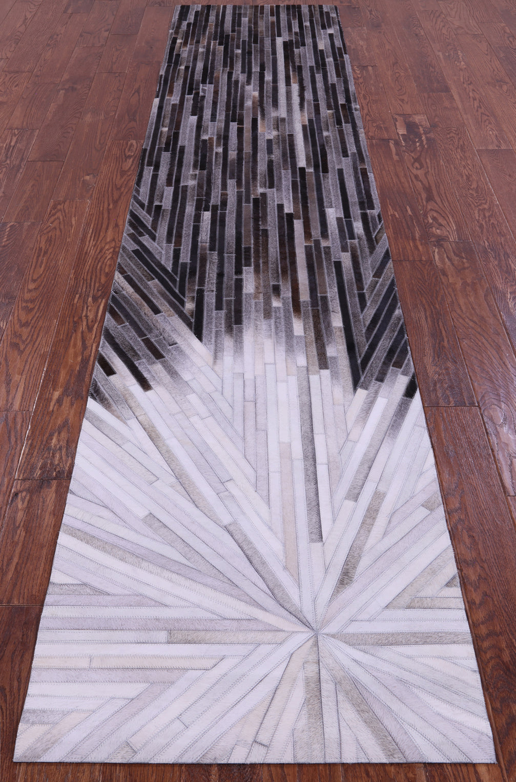 Brown & White Natural Cowhide Hand Stitched Patchwork Runner Rug - 2' 6" X 12' 0"