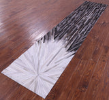 Brown & White Natural Cowhide Hand Stitched Patchwork Runner Rug - 2' 6" X 12' 0"