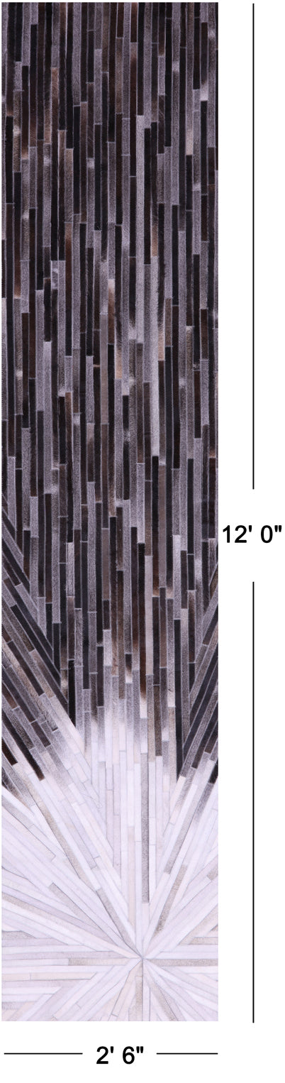 Brown & White Natural Cowhide Hand Stitched Patchwork Runner Rug - 2' 6" X 12' 0"