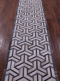 Grey & White Natural Cowhide Hand Stitched Patchwork Runner Rug - 2' 6" X 12' 0"