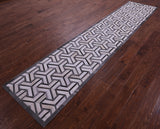 Grey & White Natural Cowhide Hand Stitched Patchwork Runner Rug - 2' 6" X 12' 0"