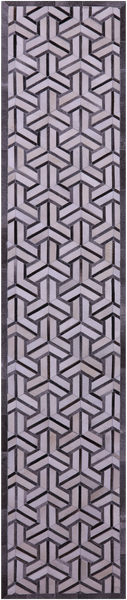 Grey & White Natural Cowhide Hand Stitched Patchwork Runner Rug - 2' 6" X 12' 0"