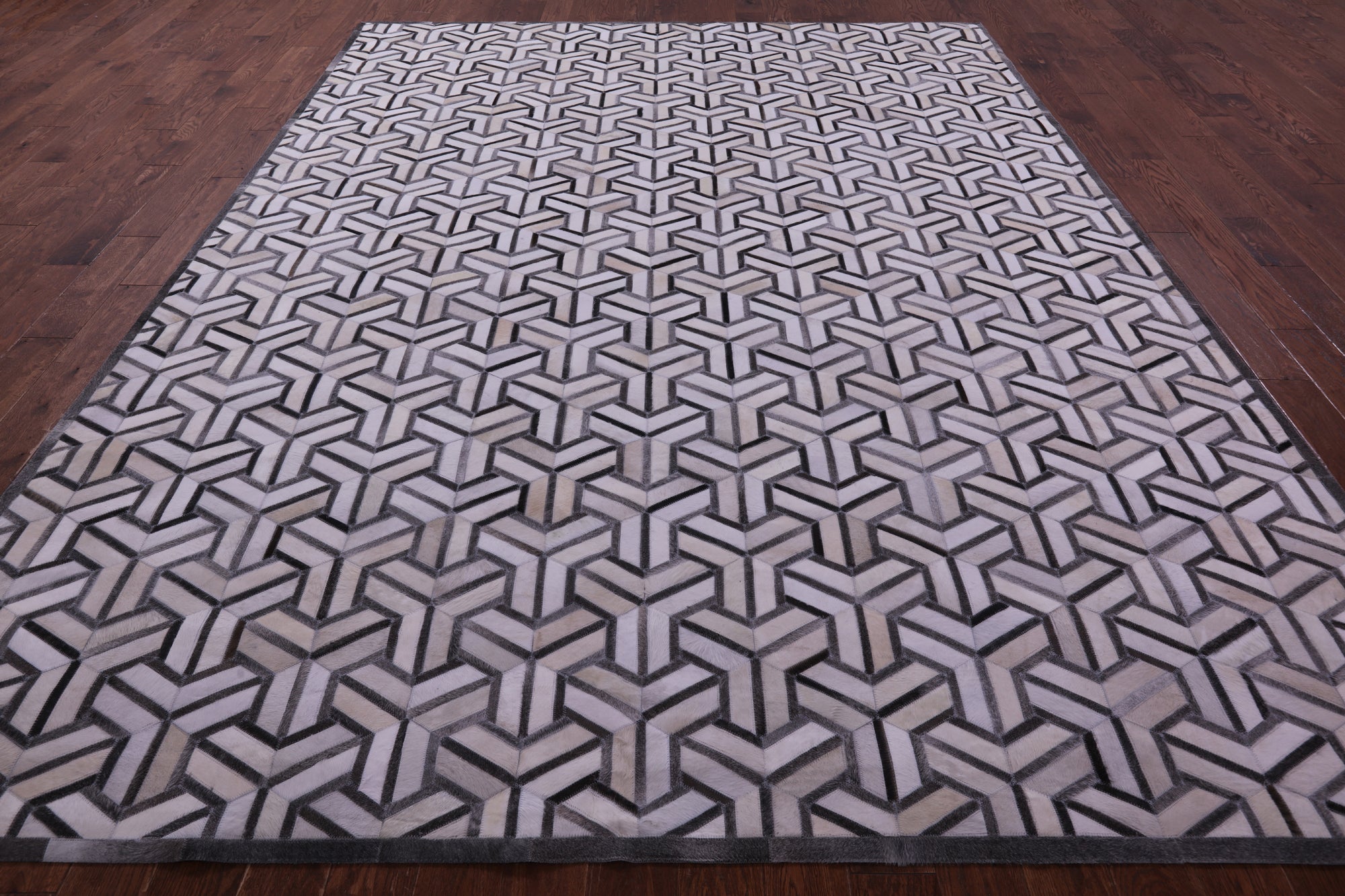 Grey & White Natural Cowhide Hand Stitched Patchwork Rug - 9' 0" X 12' 0"