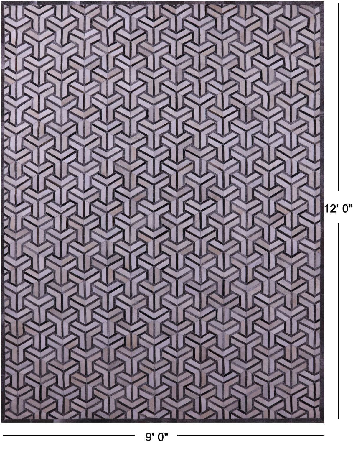 Grey & White Natural Cowhide Hand Stitched Patchwork Rug - 9' 0" X 12' 0"