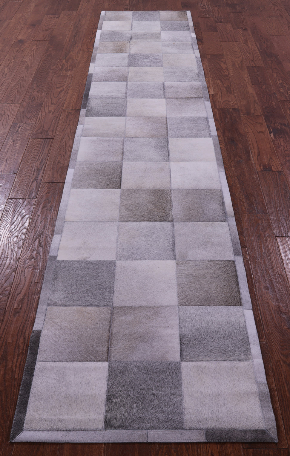 Grey Natural Cowhide Hand Stitched Patchwork Runner Rug - 2' 6" X 12' 0"