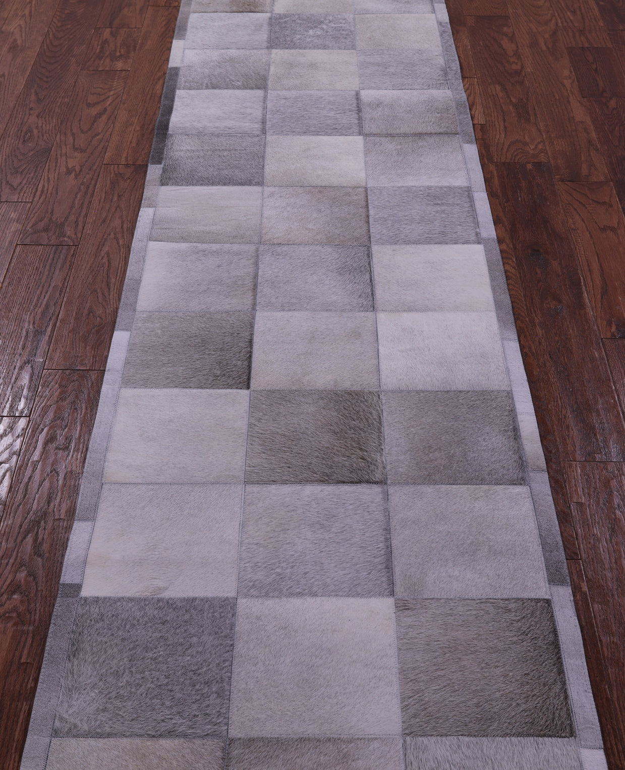Grey Natural Cowhide Hand Stitched Patchwork Runner Rug - 2' 6" X 12' 0"