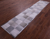 Grey Natural Cowhide Hand Stitched Patchwork Runner Rug - 2' 6" X 12' 0"
