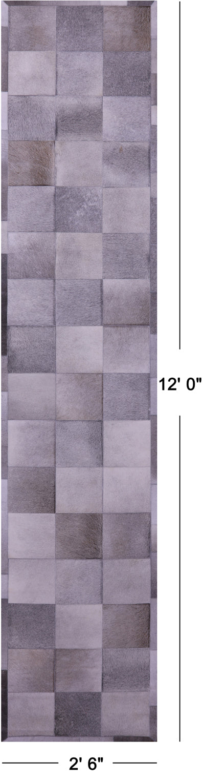 Grey Natural Cowhide Hand Stitched Patchwork Runner Rug - 2' 6" X 12' 0"