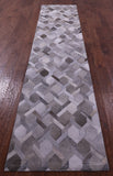 Grey & White Natural Cowhide Hand Stitched Patchwork Runner Rug - 2' 6" X 12' 0"