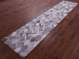 Grey & White Natural Cowhide Hand Stitched Patchwork Runner Rug - 2' 6" X 12' 0"