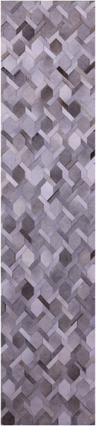 Grey & White Natural Cowhide Hand Stitched Patchwork Runner Rug - 2' 6" X 12' 0"