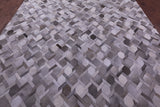 Grey & White Natural Cowhide Hand Stitched Patchwork Rug - 9' 0" X 12' 0"