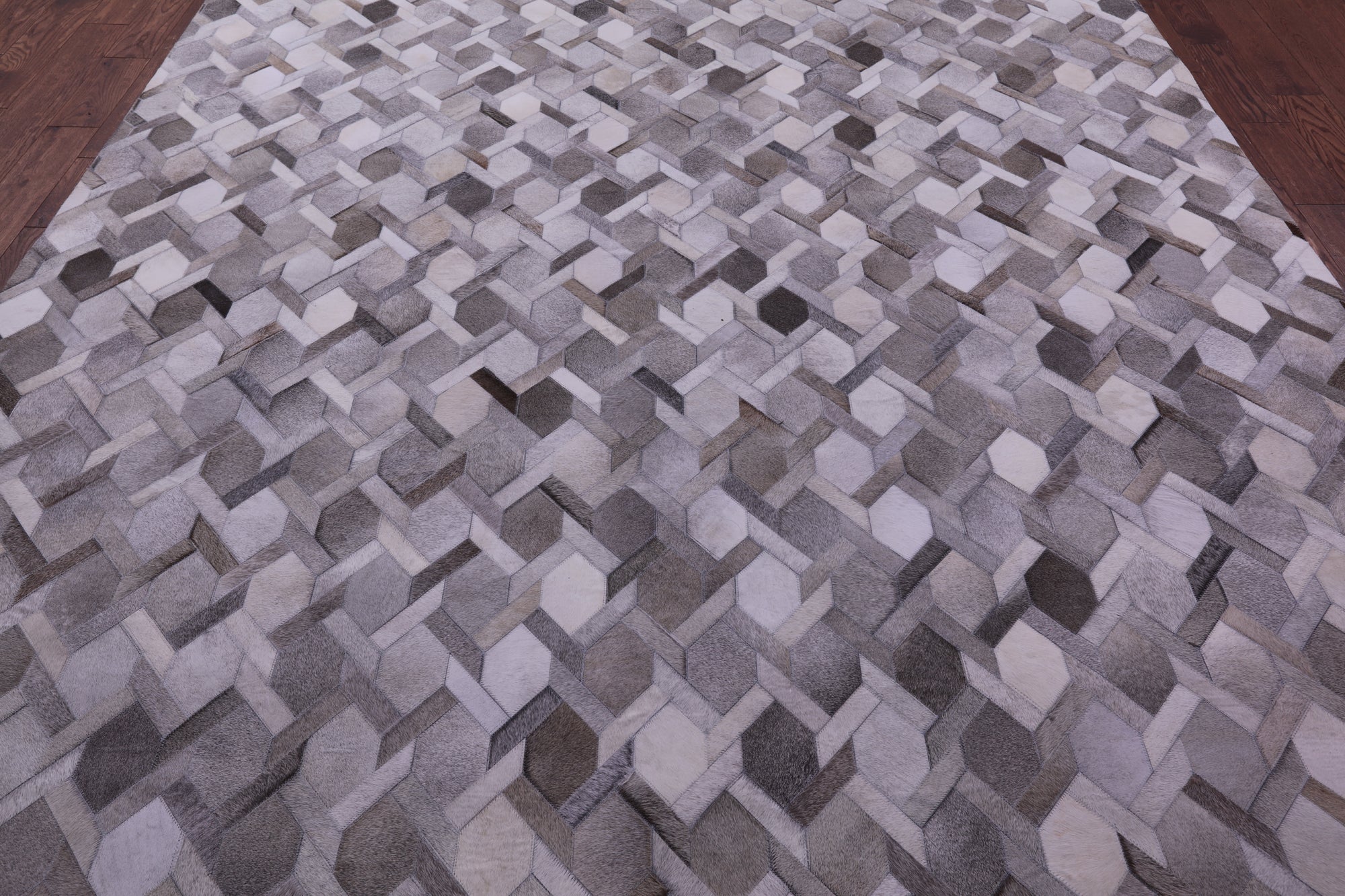 Grey & White Natural Cowhide Hand Stitched Patchwork Rug - 9' 0" X 12' 0"