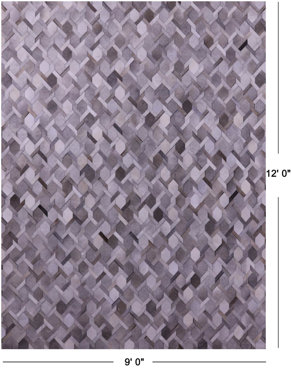 Grey & White Natural Cowhide Hand Stitched Patchwork Rug - 9' 0" X 12' 0"