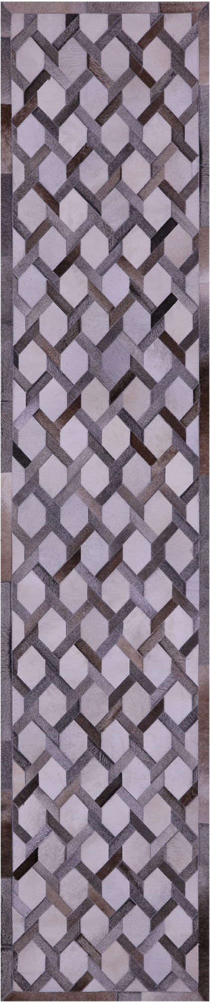 Grey & White Natural Cowhide Hand Stitched Patchwork Runner Rug - 2' 6" X 12' 0"