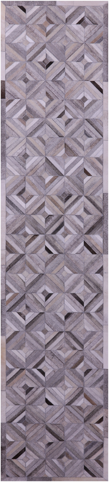 Grey & White Natural Cowhide Hand Stitched Patchwork Runner Rug - 2' 6" X 12' 0"