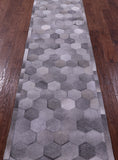 Grey Natural Cowhide Hand Stitched Patchwork Runner Rug - 2' 6" X 12' 0"
