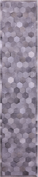 Grey Natural Cowhide Hand Stitched Patchwork Runner Rug - 2' 6" X 12' 0"