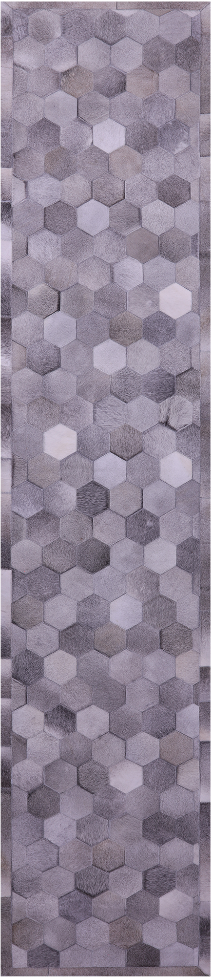 Grey Natural Cowhide Hand Stitched Patchwork Runner Rug - 2' 6" X 12' 0"