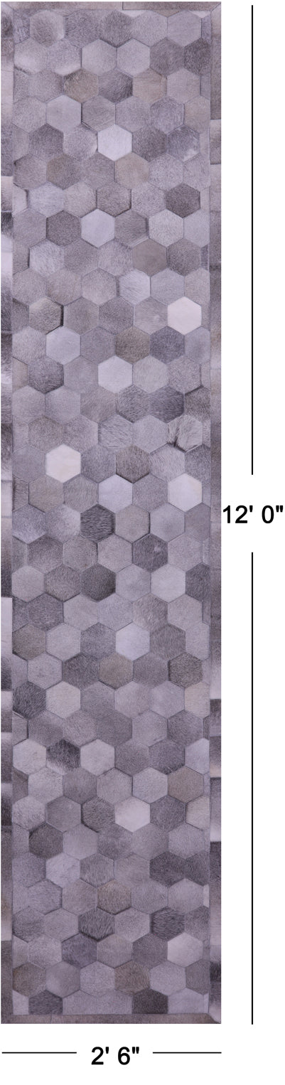Grey Natural Cowhide Hand Stitched Patchwork Runner Rug - 2' 6" X 12' 0"