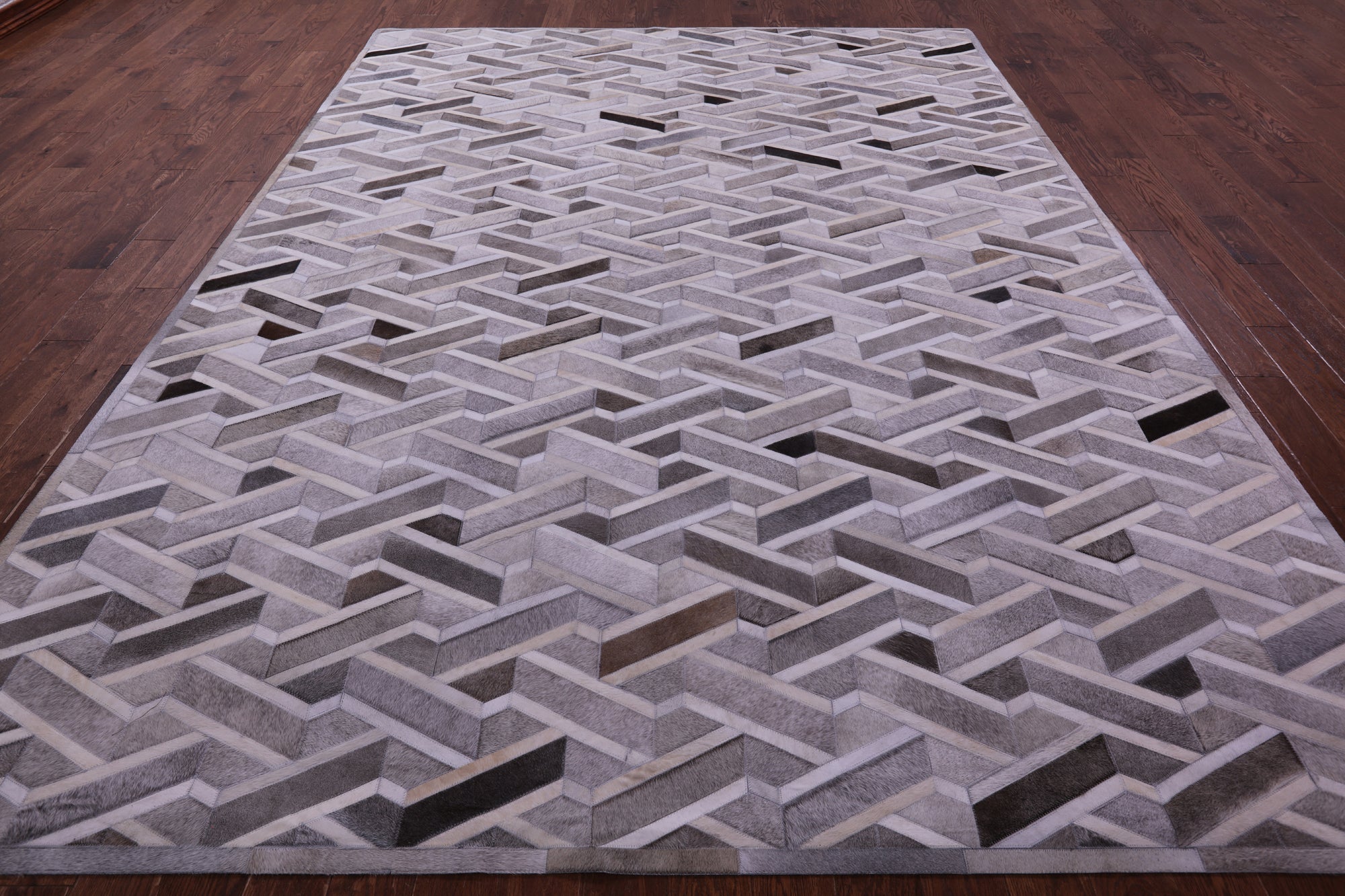 Grey Natural Cowhide Hand Stitched Patchwork Rug - 9' 0" X 12' 0"
