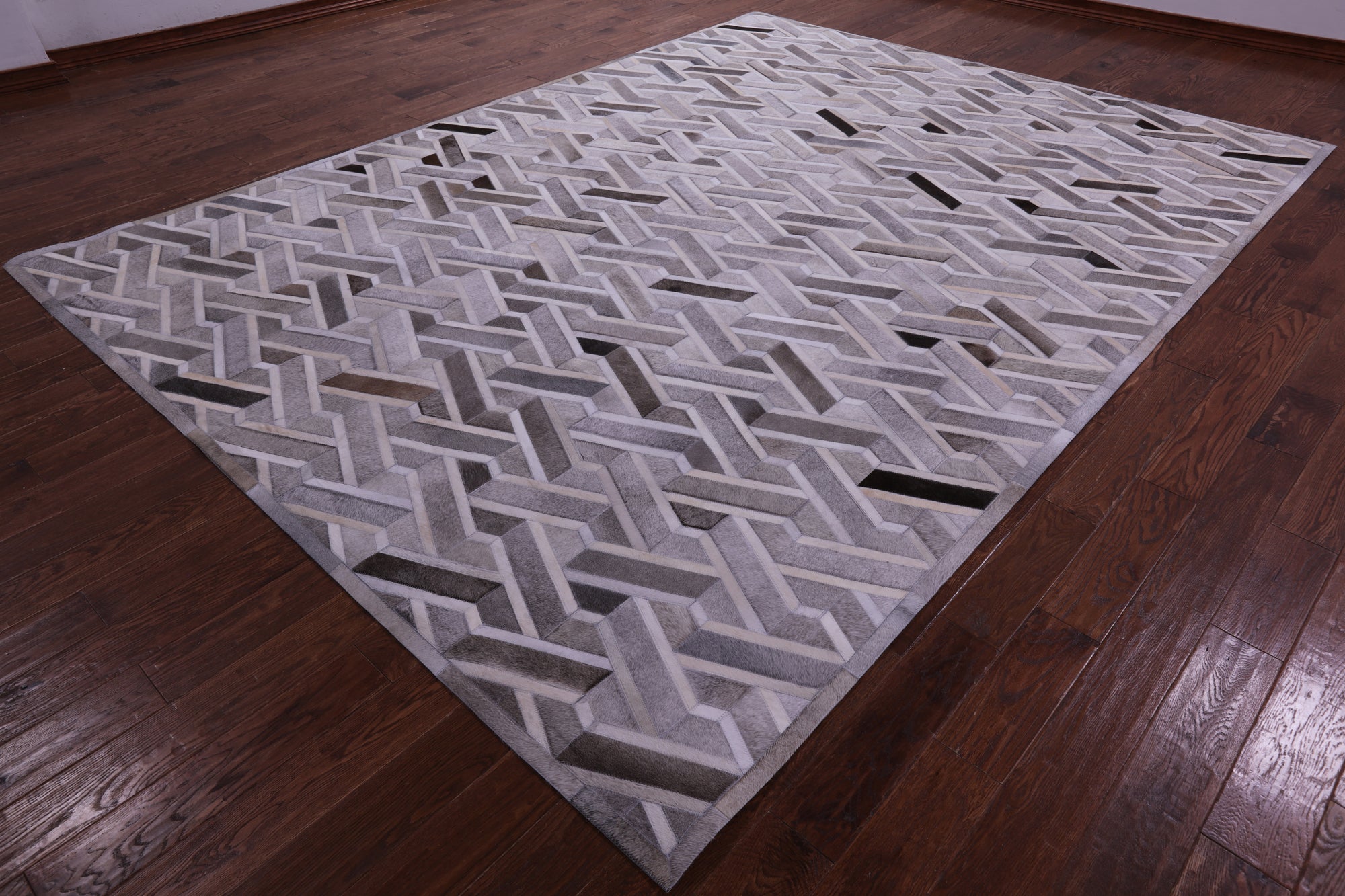 Grey Natural Cowhide Hand Stitched Patchwork Rug - 9' 0" X 12' 0"
