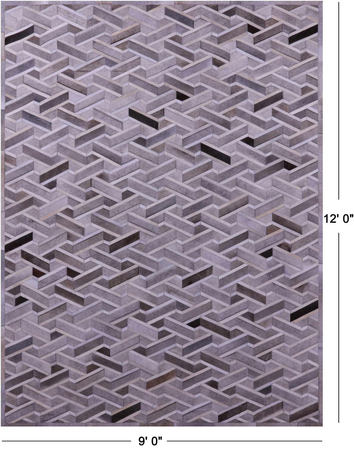 Grey Natural Cowhide Hand Stitched Patchwork Rug - 9' 0" X 12' 0"