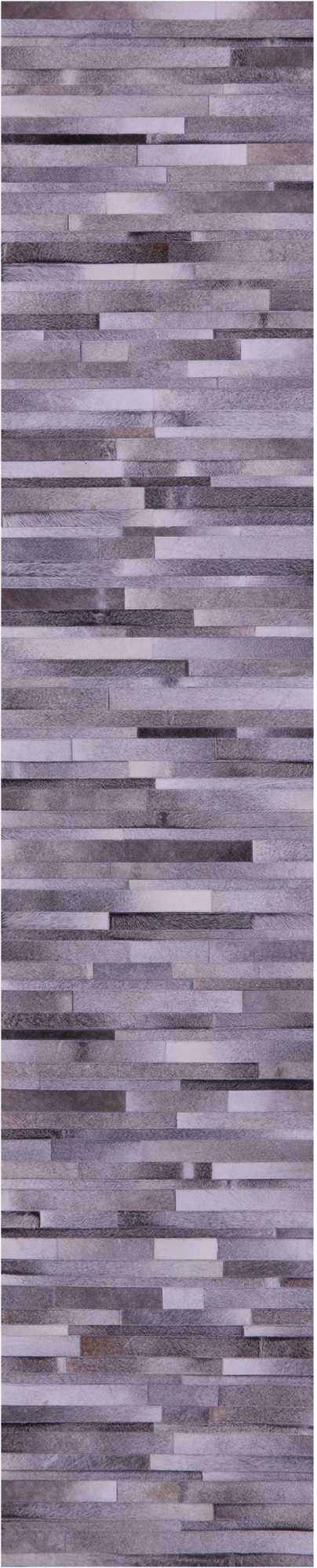 Grey Brickwork Natural Cowhide Hand Stitched Patchwork Runner Rug - 2' 6" X 12' 0"