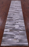 Grey Brickwork Natural Cowhide Hand Stitched Patchwork Runner Rug - 2' 6" X 12' 0"
