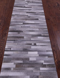 Grey Brickwork Natural Cowhide Hand Stitched Patchwork Runner Rug - 2' 6" X 12' 0"