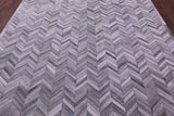 Grey Chevron Natural Cowhide Hand Stitched Patchwork Rug - 8' 0" X 10' 0"