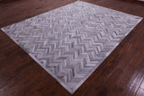Grey Chevron Natural Cowhide Hand Stitched Patchwork Rug - 8' 0" X 10' 0"