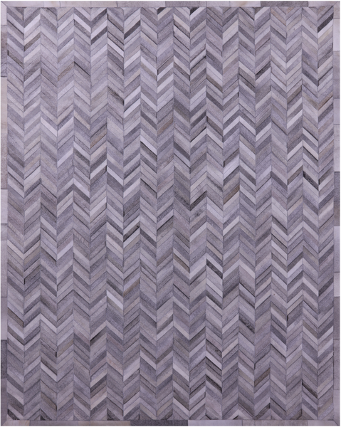Grey Chevron Natural Cowhide Hand Stitched Patchwork Rug - 8' 0" X 10' 0"