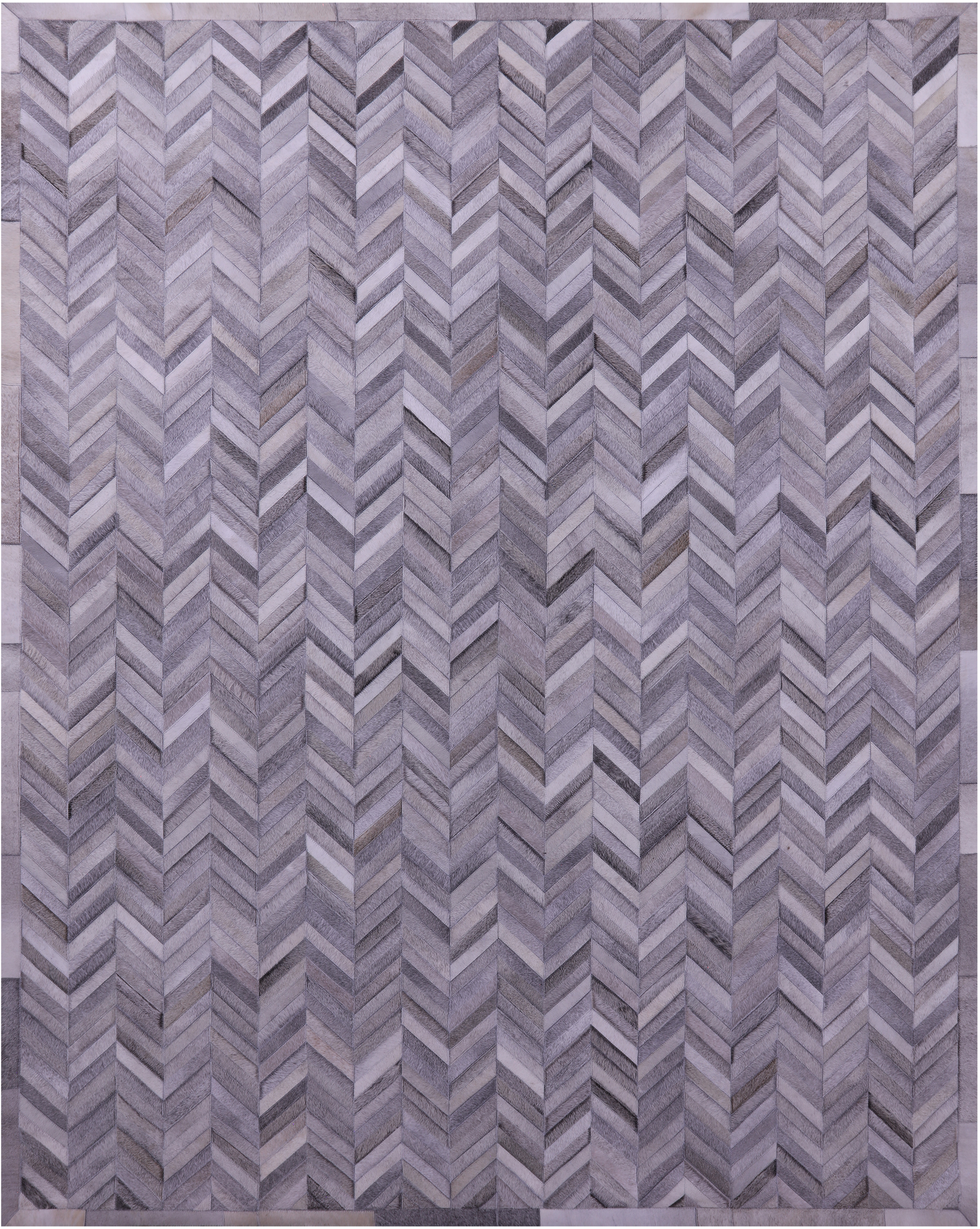 Grey Chevron Natural Cowhide Hand Stitched Patchwork Rug - 8' 0" X 10' 0"
