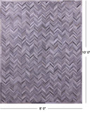 Grey Chevron Natural Cowhide Hand Stitched Patchwork Rug - 8' 0" X 10' 0"