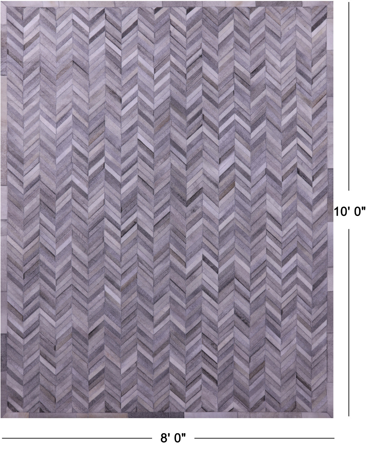 Grey Chevron Natural Cowhide Hand Stitched Patchwork Rug - 8' 0" X 10' 0"