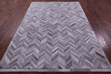 Grey Chevron Natural Cowhide Hand Stitched Patchwork Rug - 6' 0" X 9' 0"