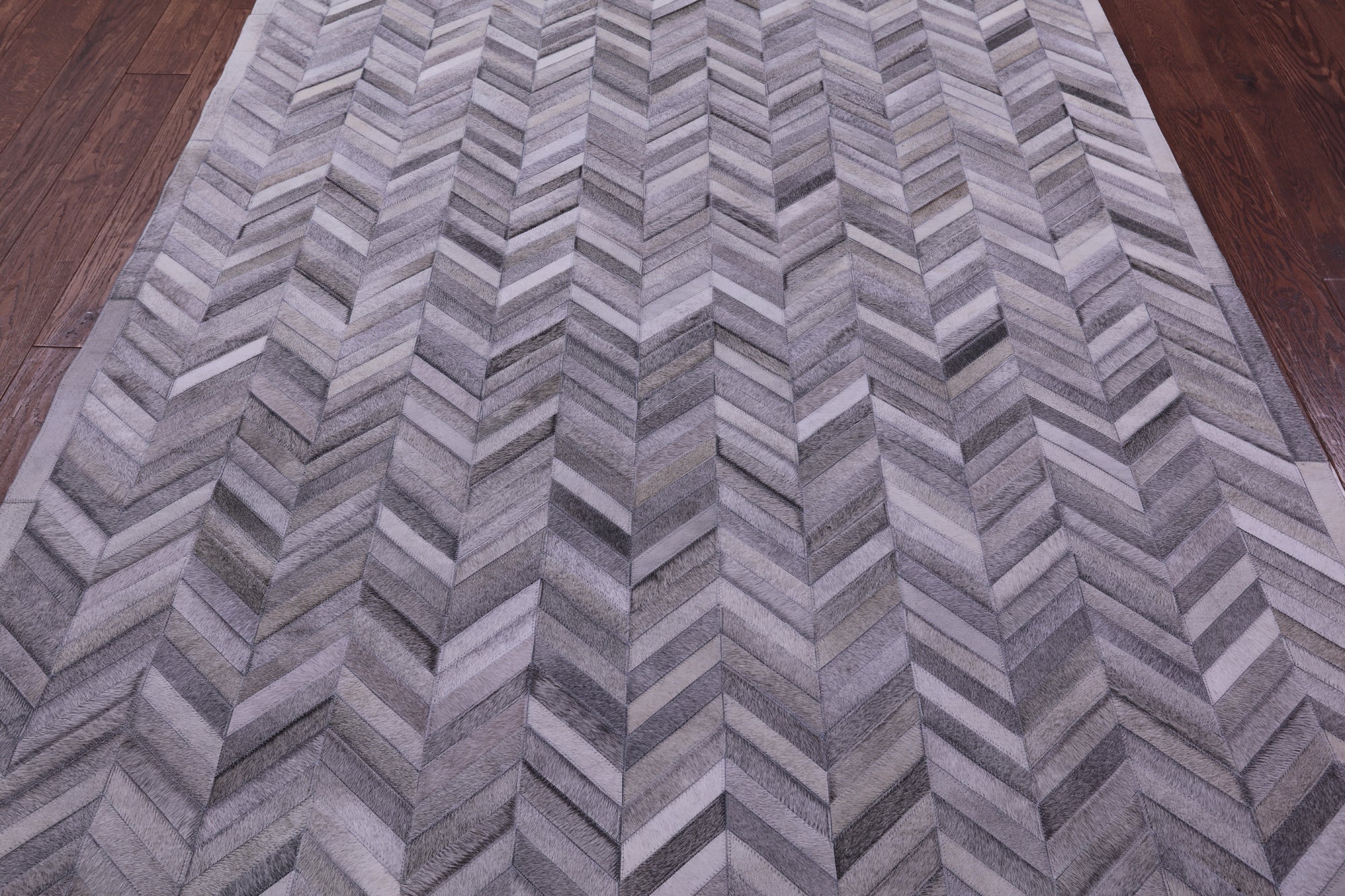 Grey Chevron Natural Cowhide Hand Stitched Patchwork Rug - 6' 0" X 9' 0"