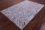 Grey Chevron Natural Cowhide Hand Stitched Patchwork Rug - 6' 0" X 9' 0"