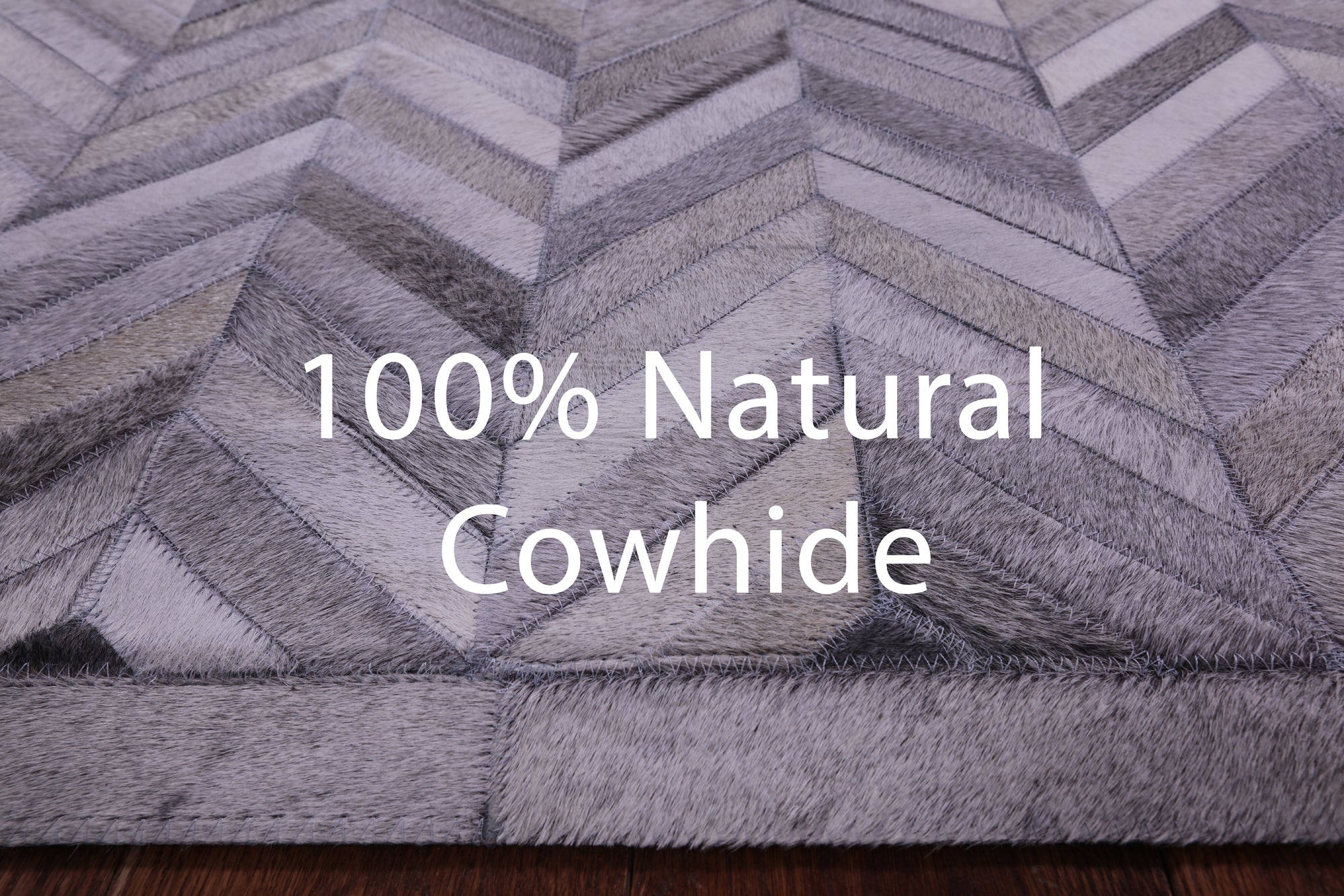 Grey Chevron Natural Cowhide Hand Stitched Patchwork Rug - 6' 0" X 9' 0"