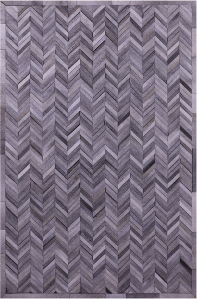 Grey Chevron Natural Cowhide Hand Stitched Patchwork Rug - 6' 0" X 9' 0"