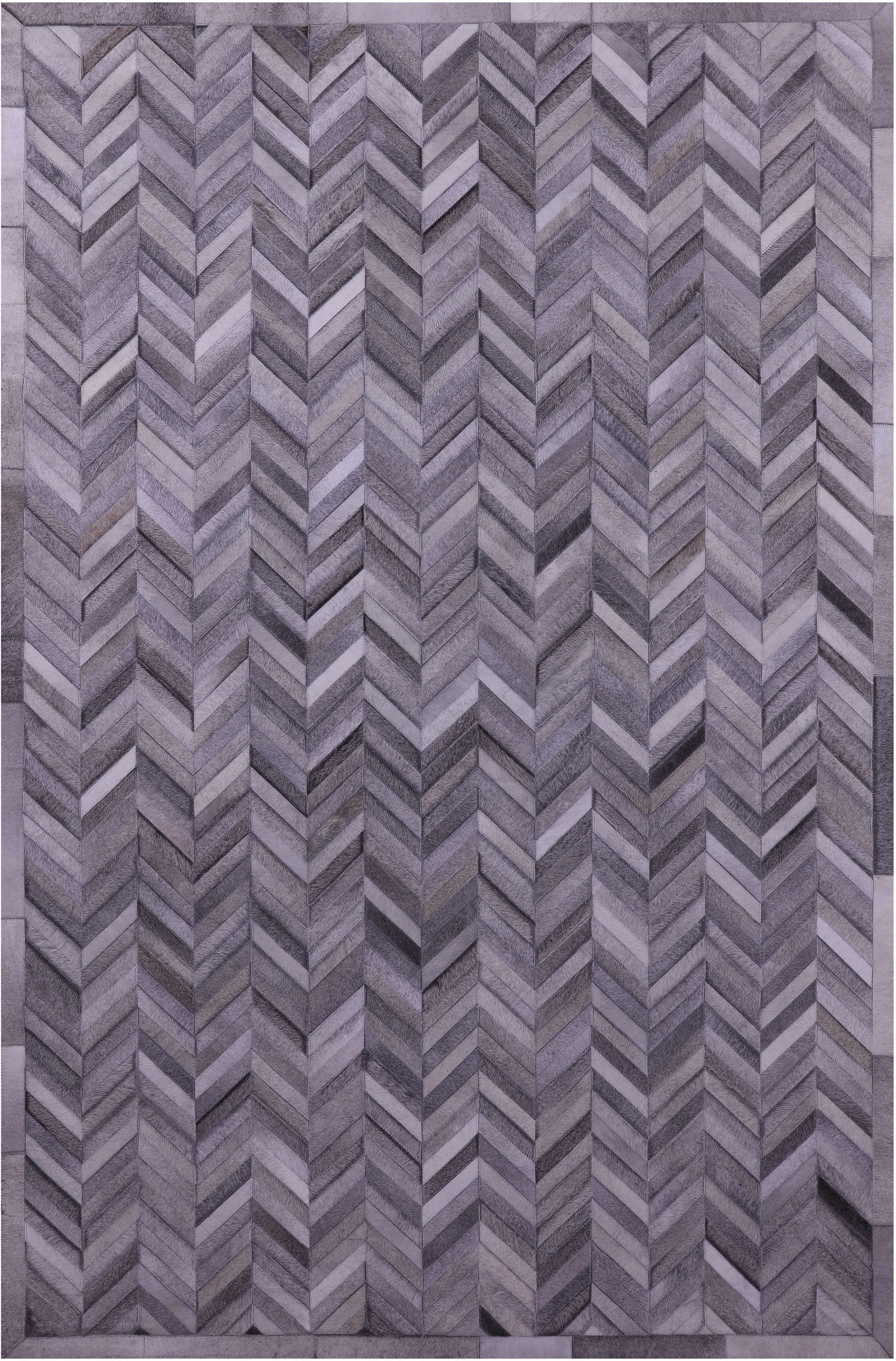 Grey Chevron Natural Cowhide Hand Stitched Patchwork Rug - 6' 0" X 9' 0"