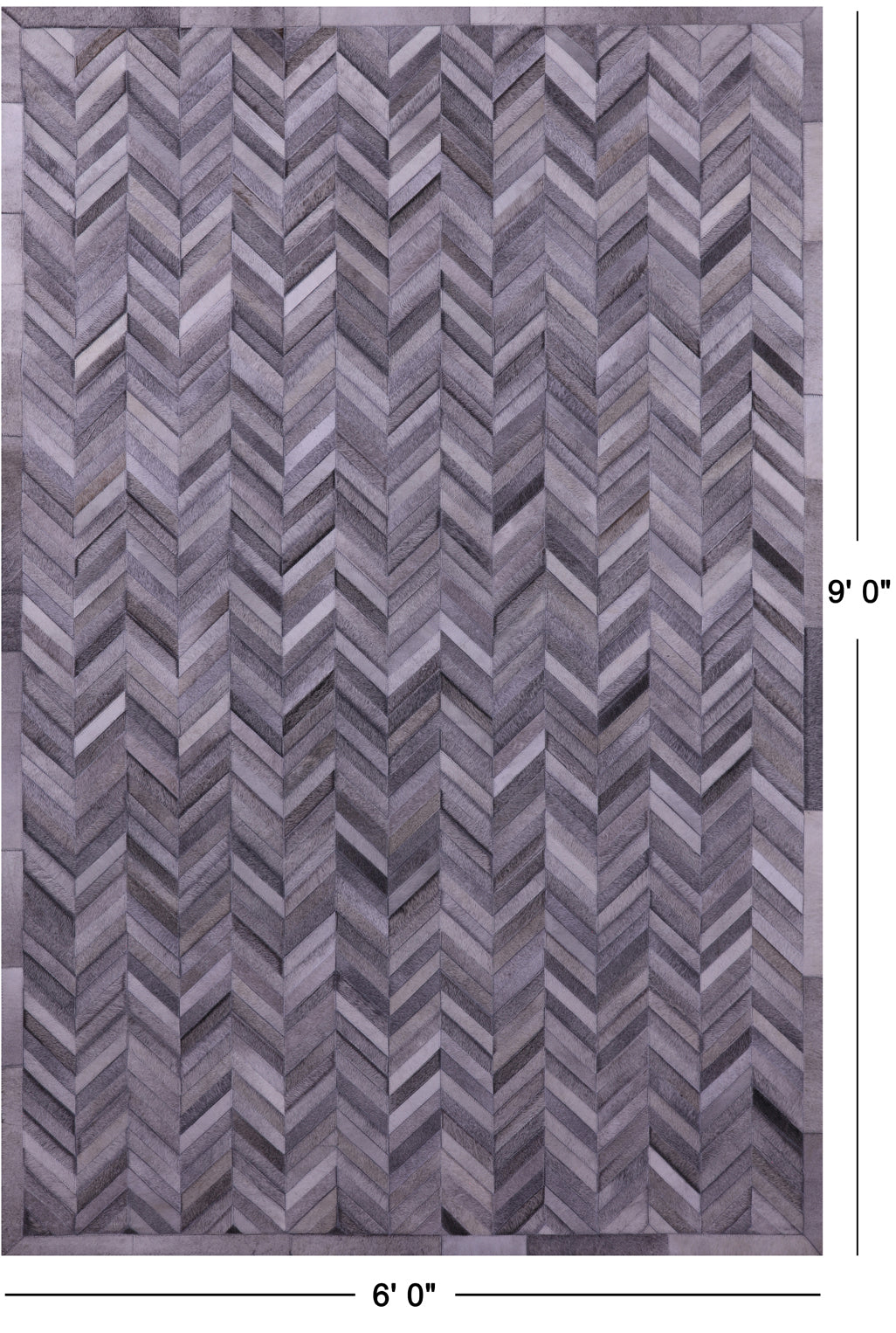 Grey Chevron Natural Cowhide Hand Stitched Patchwork Rug - 6' 0" X 9' 0"